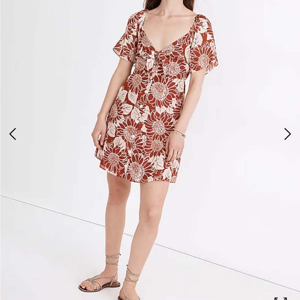 Madewell Silk Tie-Front Mini Dress in Sunflower Season size 14